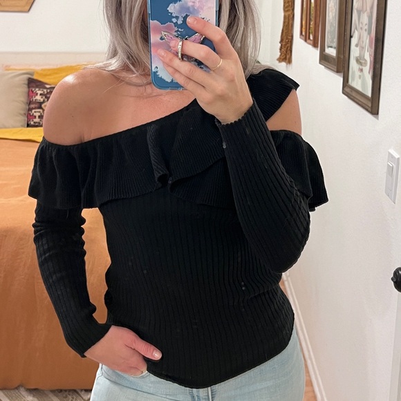 MINKPINK Black Knit Sweater with shoulder detail - Picture 2 of 3